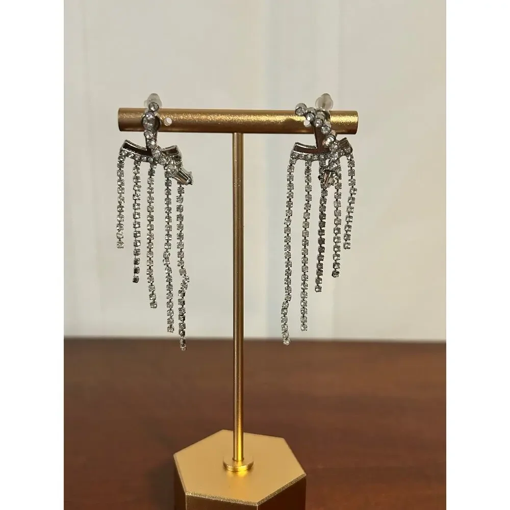 Silver Tone Bling Rhinestone Drop Dangle Earrings NWOT
